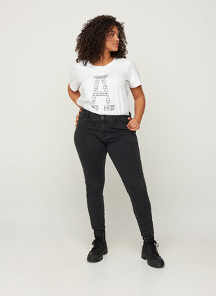 Baumwoll T-Shirt mit Nieten, Bright White, Model image number 2