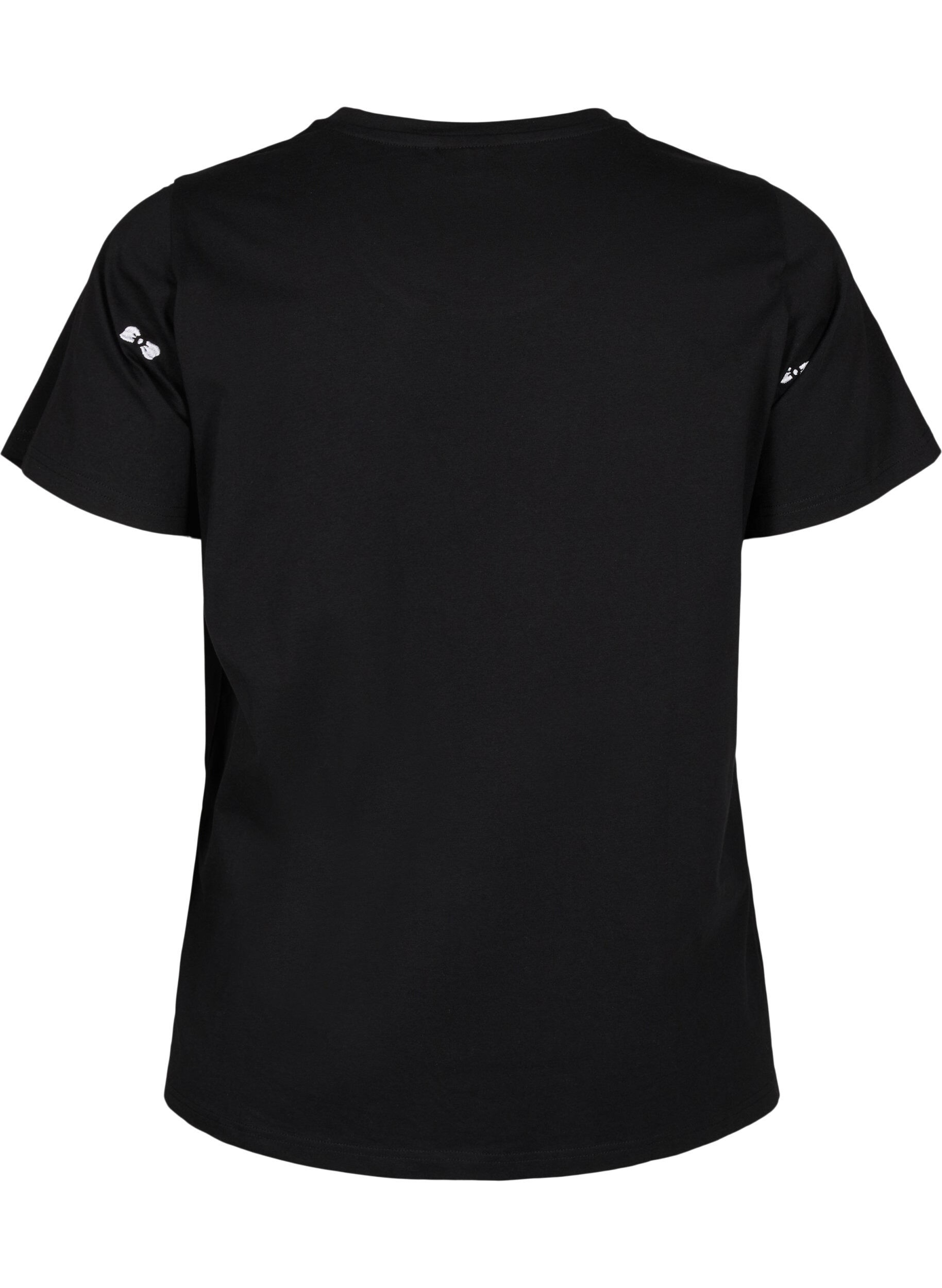 ZizziT-Shirt aus Bio-Baumwolle mit Schleifen, Black W. Bow Emb. , Packshot image number 1