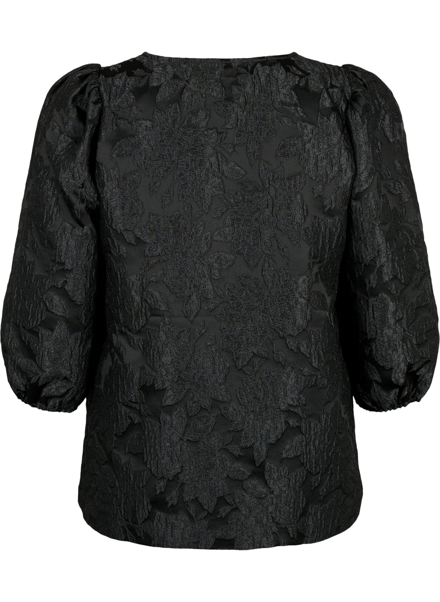 Zizzi Jacquard-Bluse mit 3/4-&Auml;rmeln, Black, Packshot image number 1