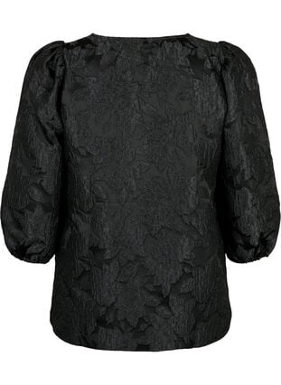  Jacquard-Bluse mit 3/4-Ärmeln, Black, Packshot image number 1