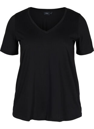 T-Shirt aus Bio-Baumwolle mit V-Ausschnitt, Black, Packshot image number 0