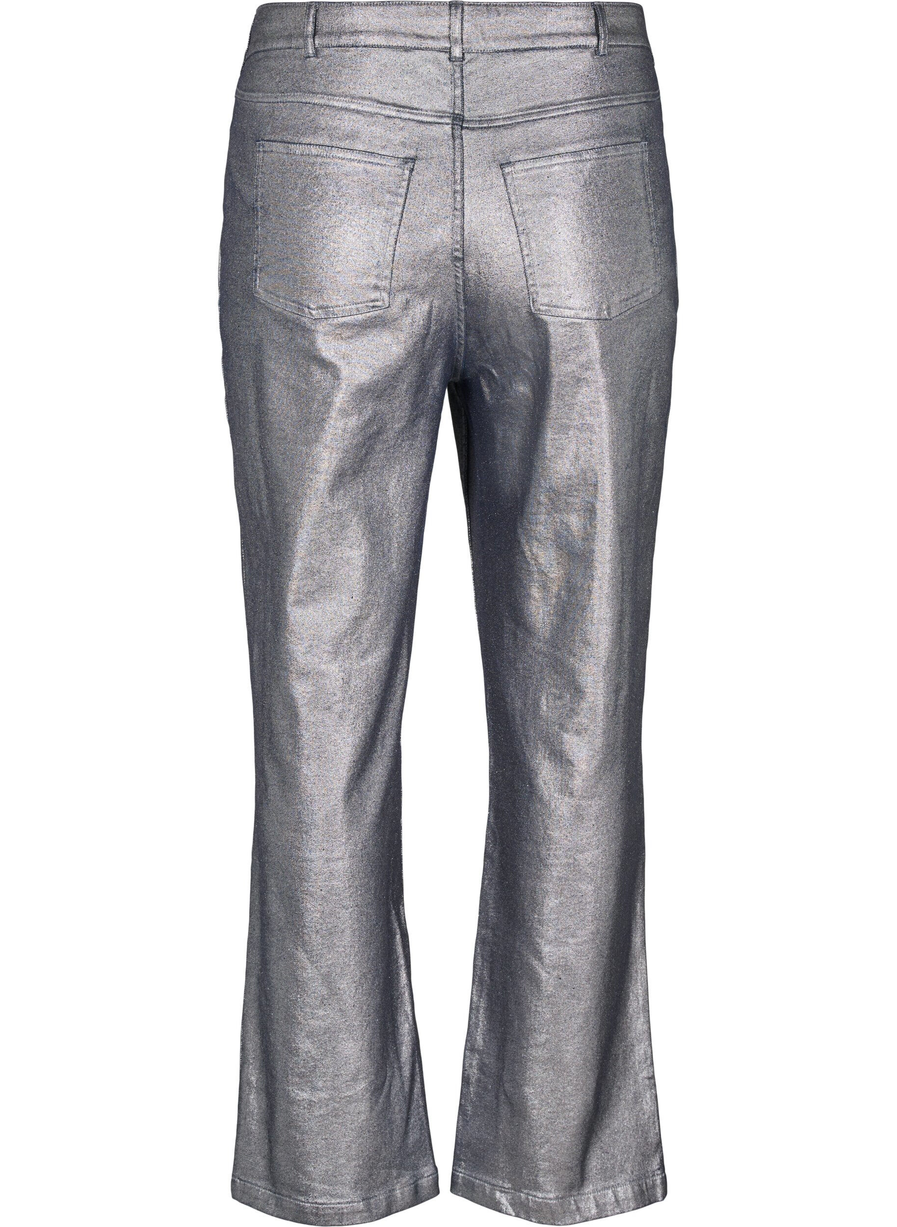 ZizziSilberbeschichtete Jeans mit hoher Taille, Gun Silver , Packshot image number 1