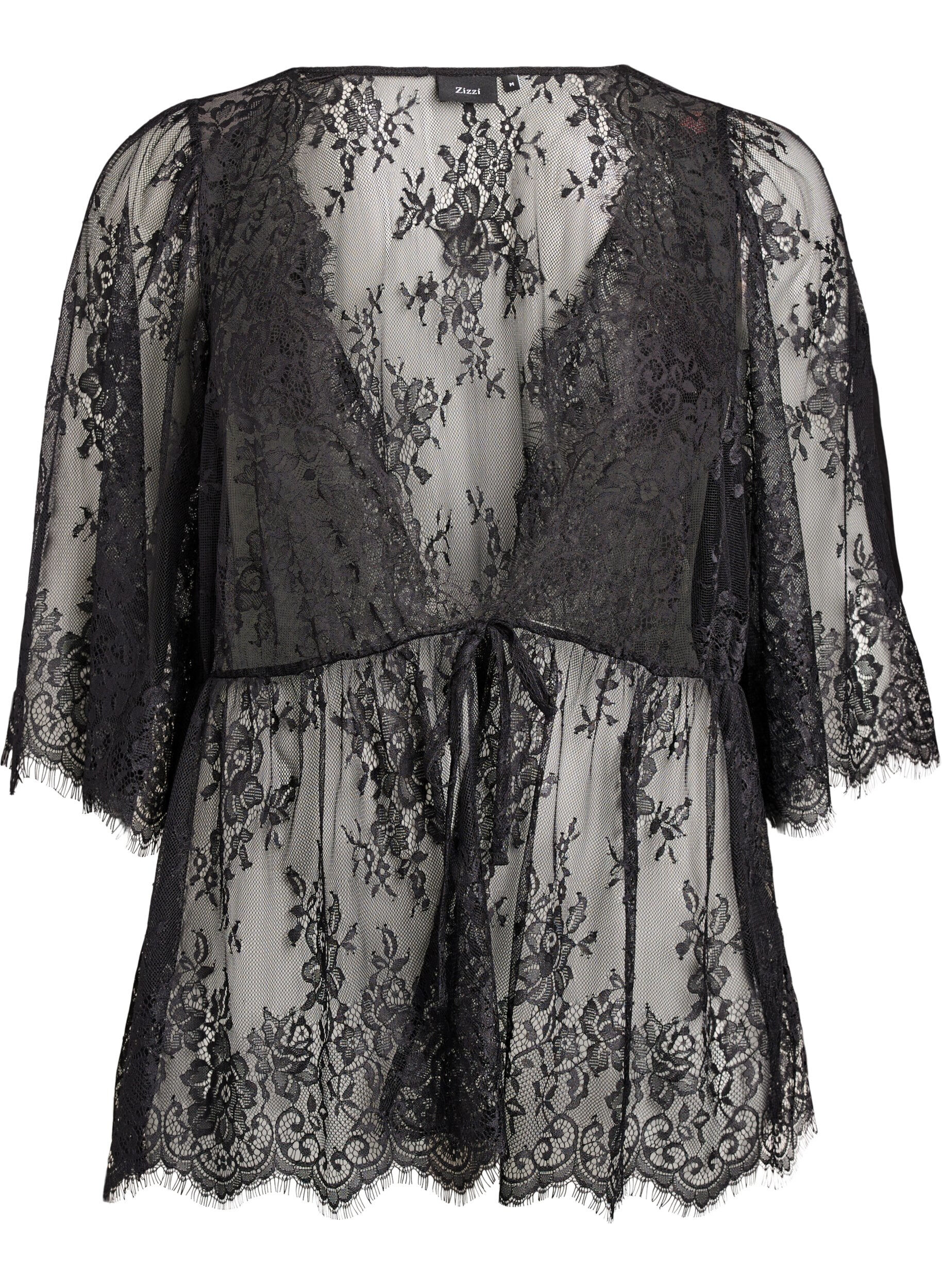 Spitzentop mit Bindedetail und 3/4-&Auml;rmeln