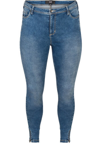 Cropped Amy Jeans mit Reißverschluss, Blue denim, Packshot image number 0