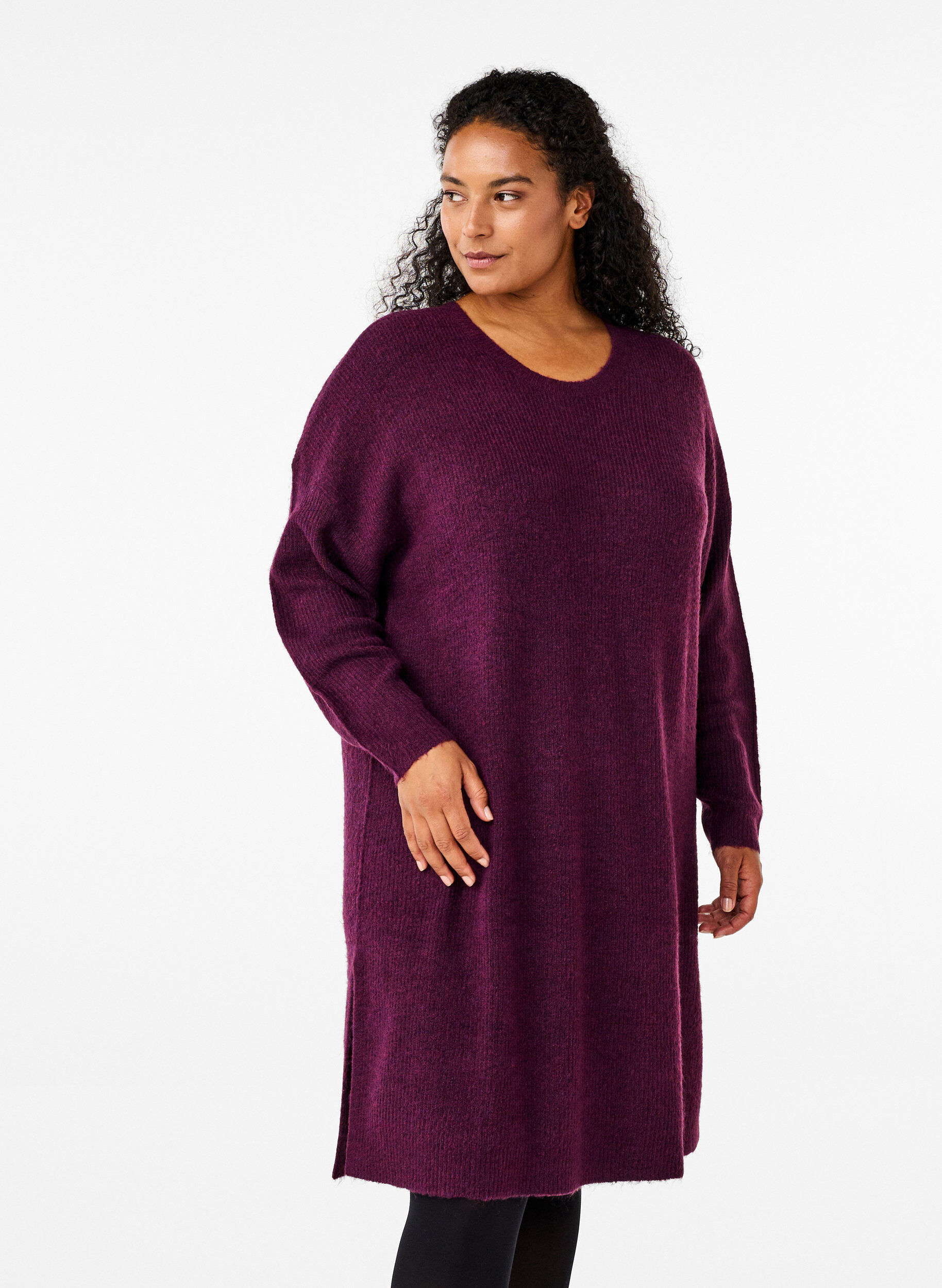 ZizziLang&auml;rmeliges Kleid aus Rippstrick, Potent Purple Mel., Model image number 0