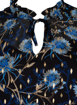 Tunika mit Blumendruck und Lurex, Black Blue Flower, Packshot image number 2