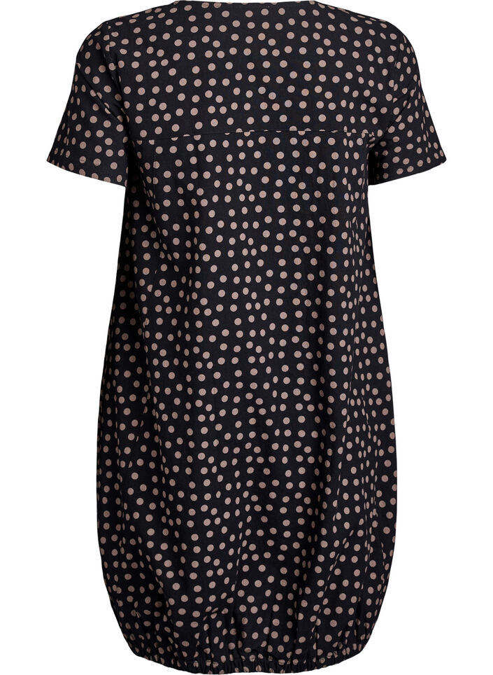 Kurz&auml;rmliges Baumwollkleid mit Aufdruck, Braun, Packshot image number 1