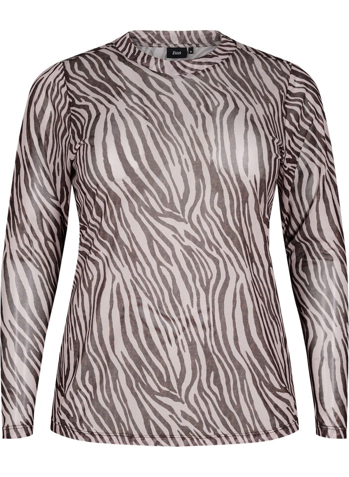 Mesh-Top mit Zebraprint, Schwarz, Packshot image number 0