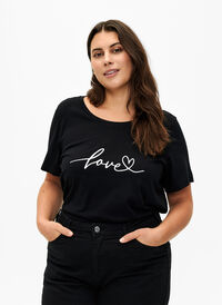 T-Shirt aus Baumwolle mit Rundhalsausschnitt und Aufdruck, Black W. Love, Model