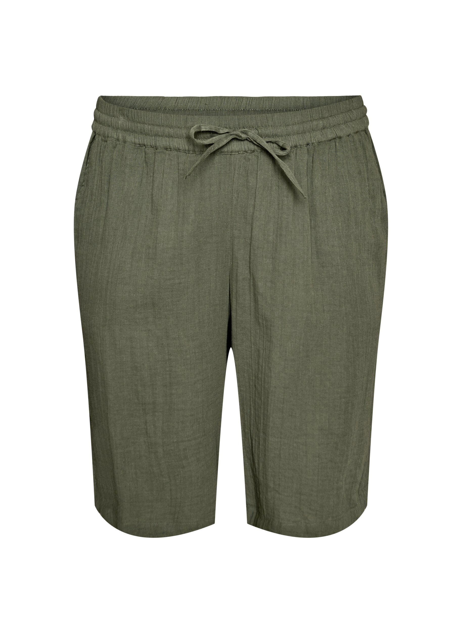 ZizziLockere Shorts aus Baumwollmusselin mit hoher Taille, Gr&uuml;n, Packshot image number 0
