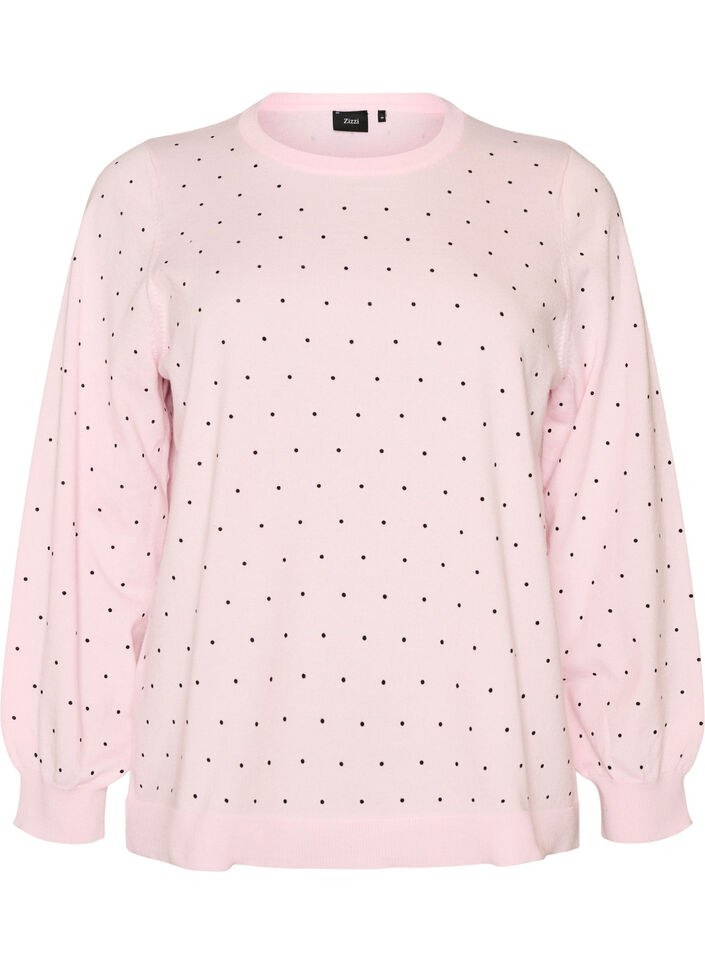 Strickbluse mit kleinen Punkten, Pink, Packshot image number 0