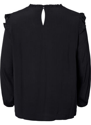 Bluse aus Viskose mit Rüschen und Spitze, Black, Packshot image number 1