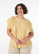 Bluse mit gesmokter Textur und R&uuml;schen&auml;rmeln, Gelb, Model image number 0
