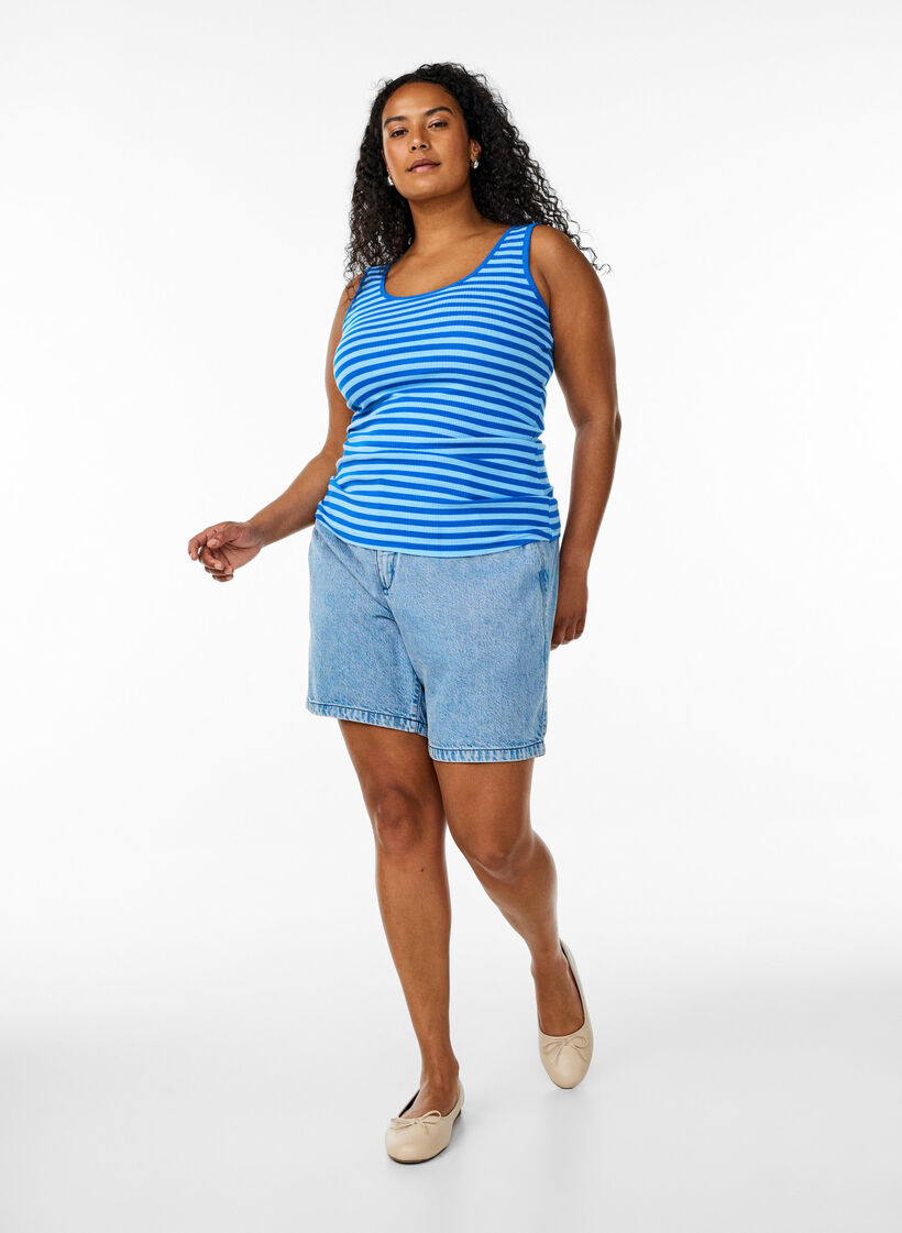 Gestreiftes Tanktop mit Rippenstruktur, Blau, Model image number 1
