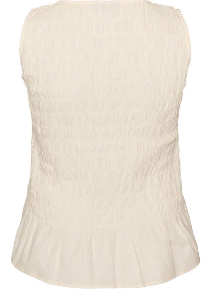 &Auml;rmelloses Top aus Baumwolle und Leinen mit Smock, Vanille, Packshot image number 1