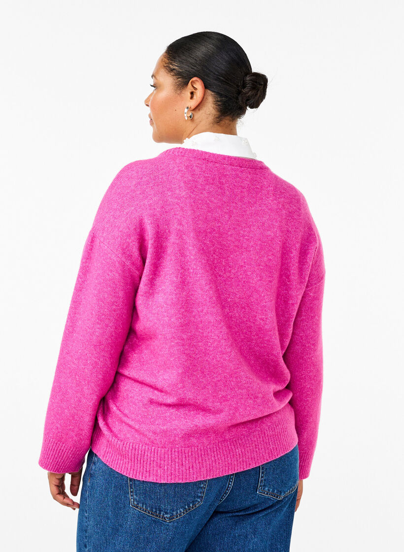 Strickbluse mit Rundhalsausschnitt und Mittelnaht, Fuchsia Red Mel., Model image number 1
