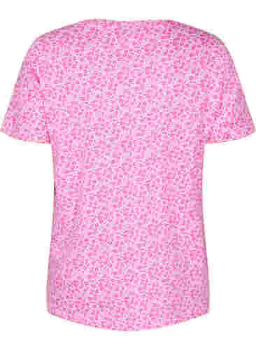 Florales T-Shirt aus Baumwolle mit V-Ausschnitt, Shocking Pink AOP, Packshot image number 1