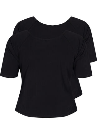 2er Pack T-Shirts aus Baumwolle mit 2/4-Ärmeln, Black, Packshot image number 1