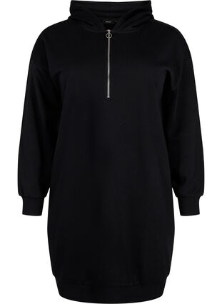 Pulloverkleid mit Kapuze und Reißverschluss, Black, Packshot image number 0