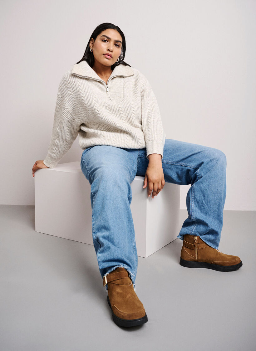 Kurzer, weit geschnittener Stiefel aus Wildleder, Tobacco Brown, Image image number 0