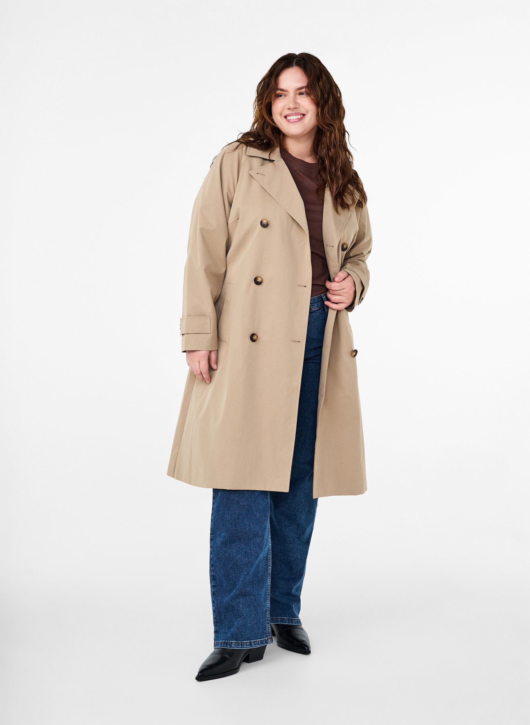 ZizziKlassischer langer Trenchcoat mit G&uuml;rtel, Chinchilla, Model image number 3