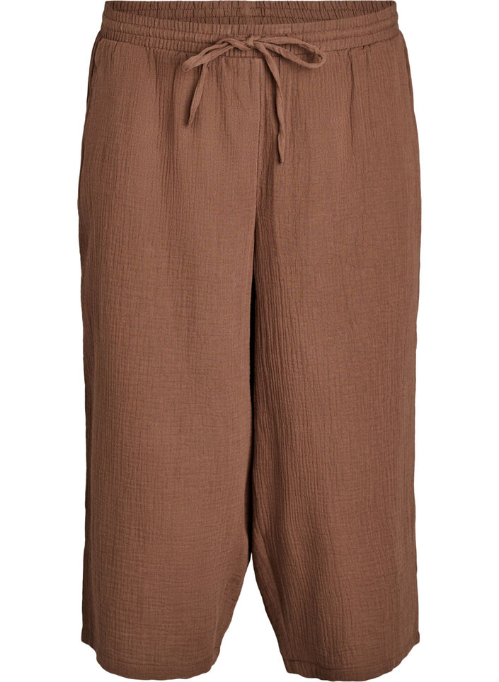 Culotte-Hose aus Baumwollmusselin mit hohem Bund, Braun, Packshot image number 0