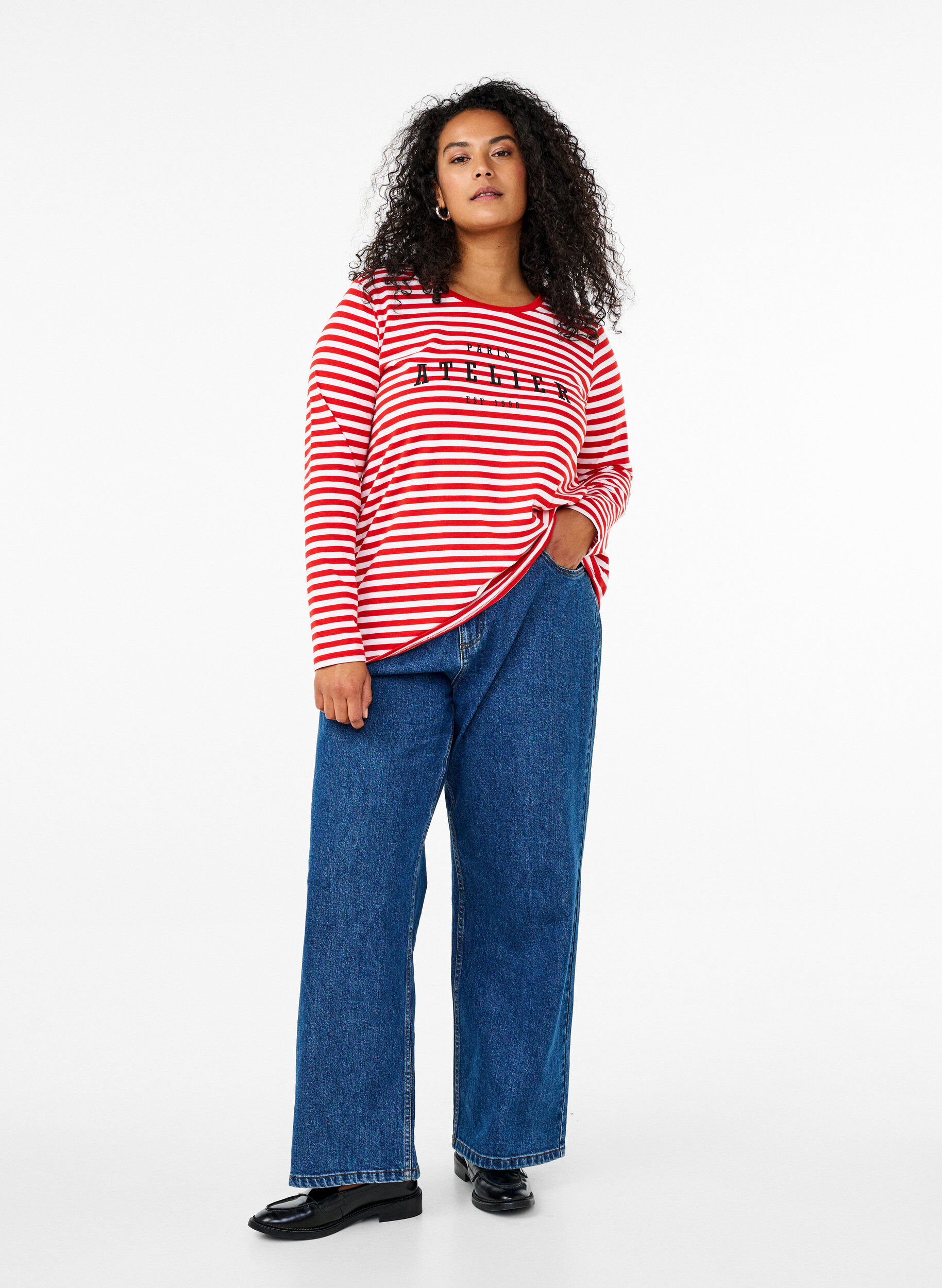 ZizziGestreifte Bluse mit Motiv, Whitew.FlameS.Stripe, Model image number 2