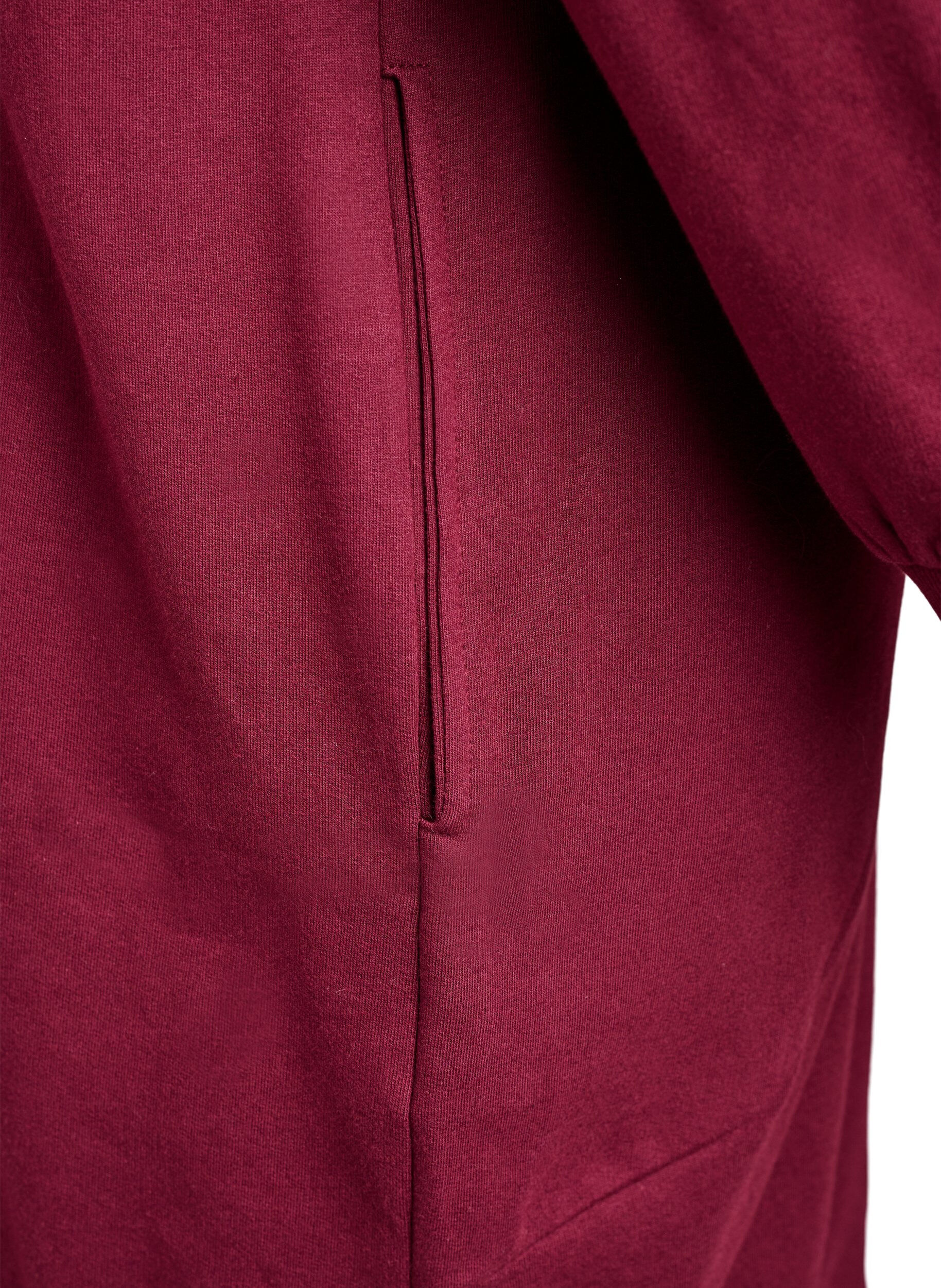 ZizziLange Sweatjacke aus Baumwolle mit Kapuze, Dunkles Bordeaux, Packshot image number 3