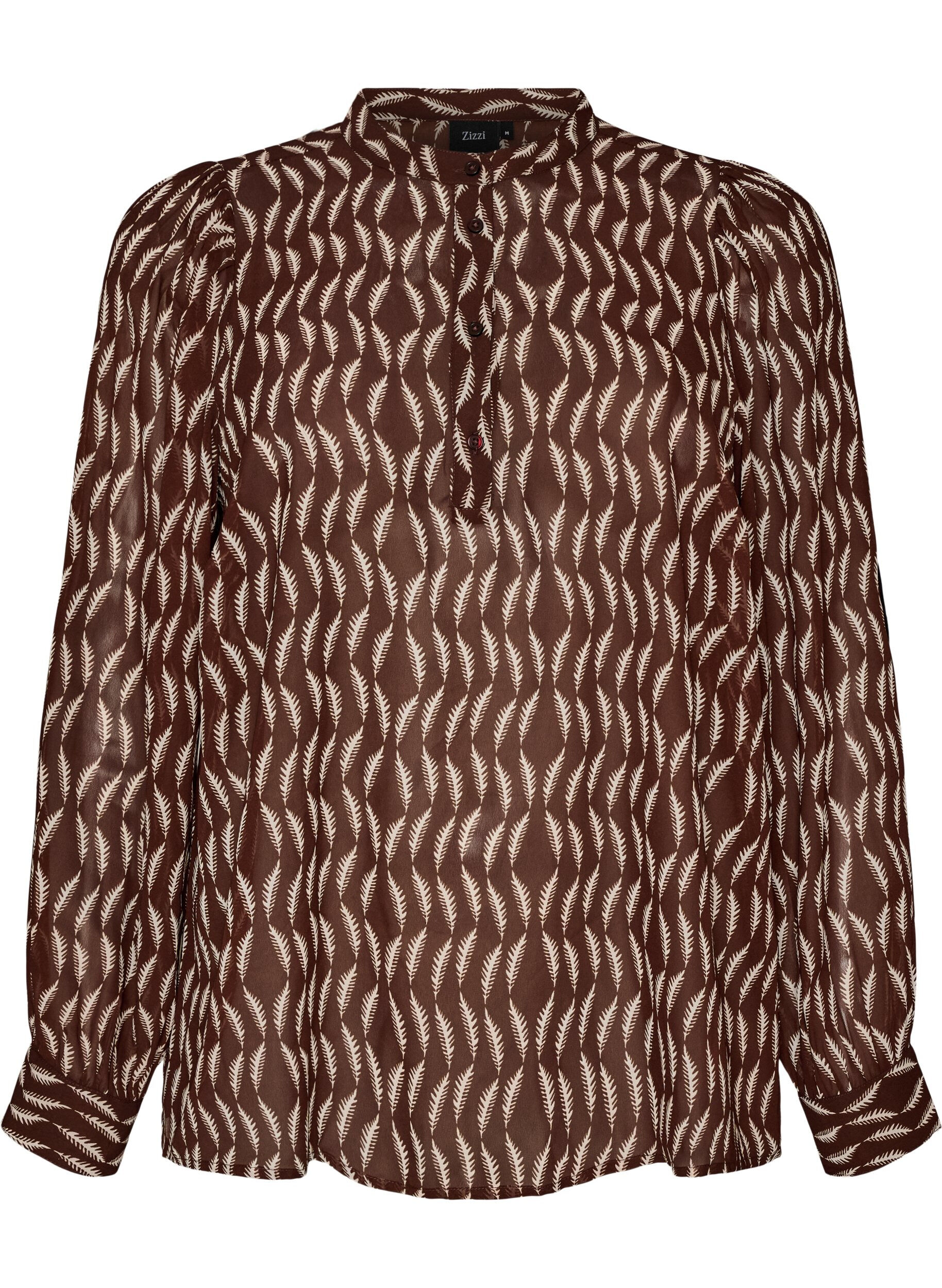 ZizziBluse mit Allover-Print und kurzer Knopfleiste, Braun, Packshot image number 0