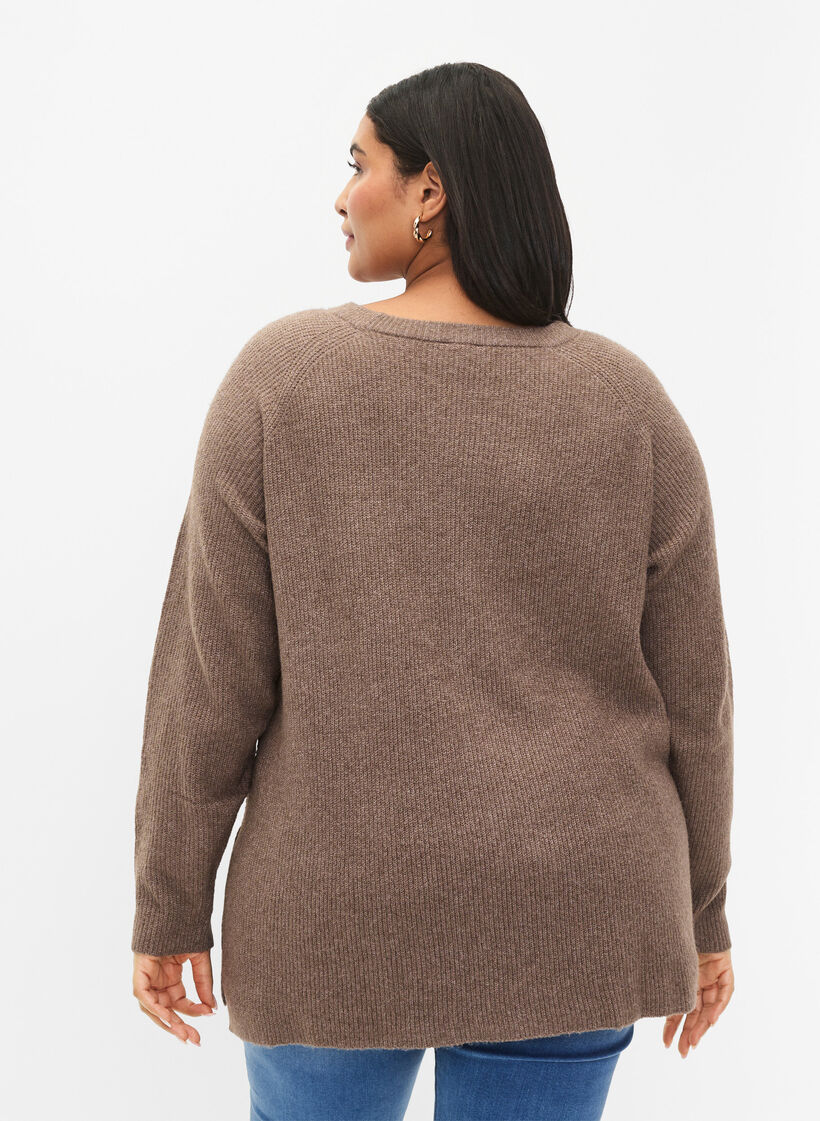 Melange-Pullover mit Seitenschlitz, Walnut/White Mel., Model image number 1