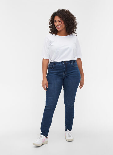 Hochtaillierte Amy Jeans mit Stretch-Technologie, Blue denim, Model image number 0