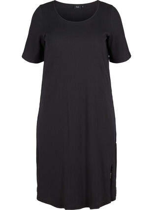 Kurzarm Kleid aus Ripp, Black, Packshot image number 0