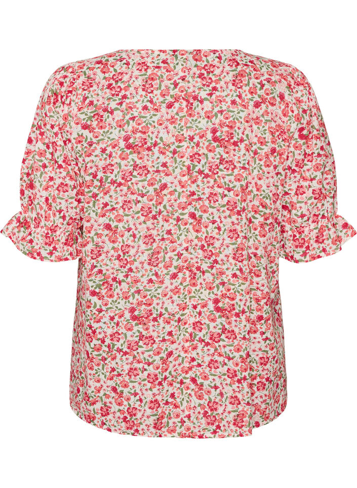 Baumwollbluse mit eckigem Ausschnitt, Rot, Packshot image number 1