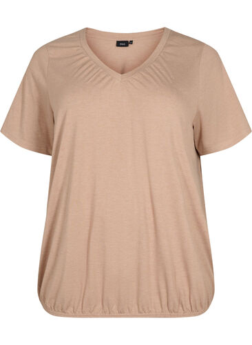 Meliertes T-Shirt mit elastischem Saum, Natural Mél, Packshot image number 0