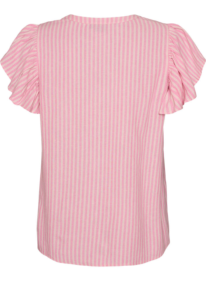 Bluse aus Viskose und Leinen mit R&uuml;schen&auml;rmeln, Pink, Packshot image number 1
