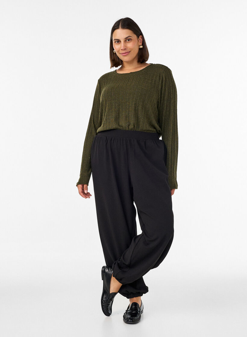 Bluse aus Jersey mit Rippstruktur und langen &Auml;rmeln, Gr&uuml;n, Model image number 1