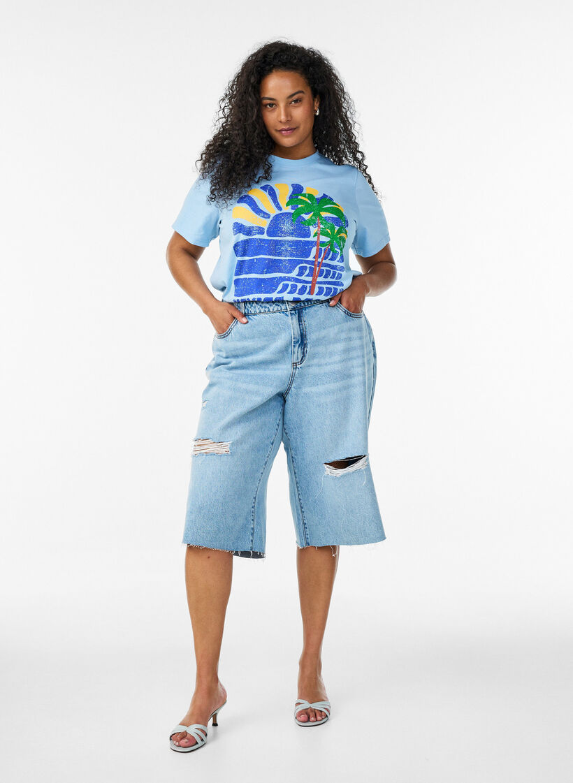 T-Shirt aus Baumwolle mit Print, Blau, Model image number 1