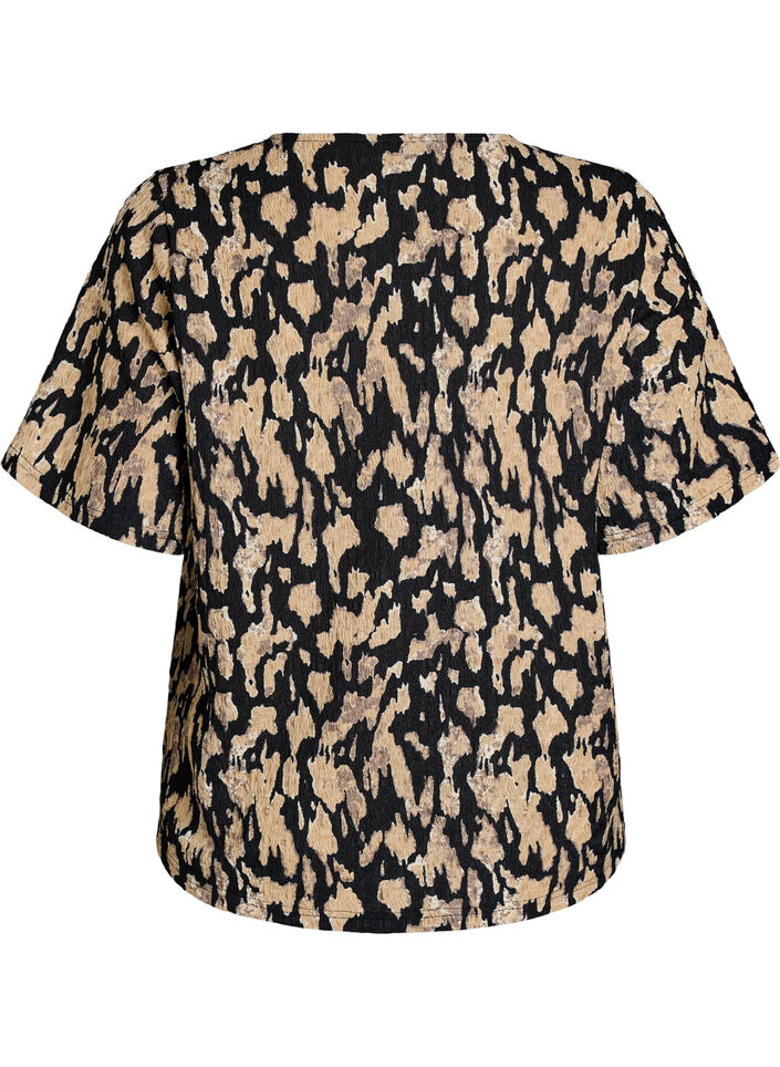 Kurz&auml;rmelige Bluse mit Muster, Schwarz, Packshot image number 1