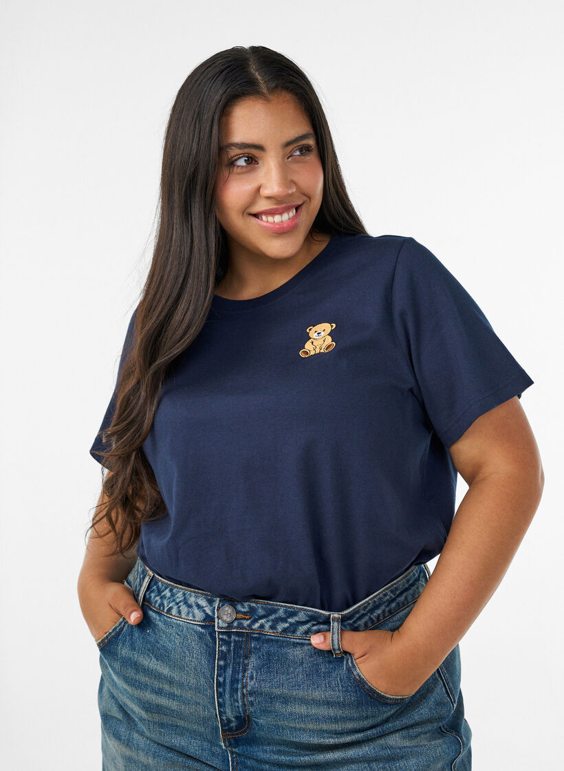 T-Shirt aus Bio-Baumwolle mit Teddyb&auml;r-Motiv, Blau, Model image number 0