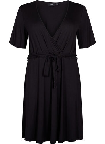 Wickelkleid aus Viskose mit kurzen Ärmeln, Black, Packshot image number 0