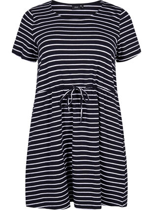 Gestreifte Tunika aus Baumwolle mit kurzen Ärmeln, Black Stripe, Packshot image number 0