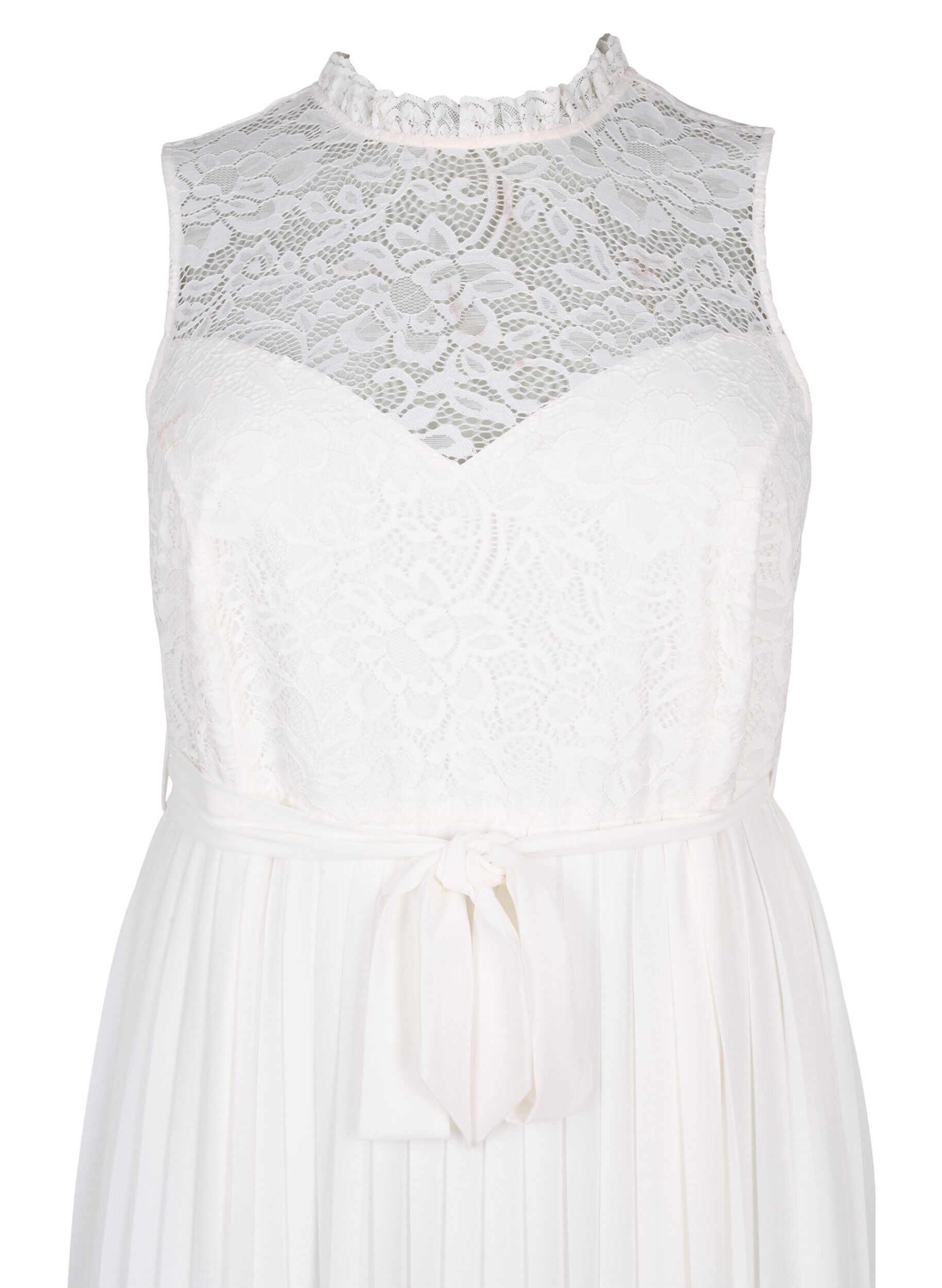 Zizzi&Auml;rmelloses Kleid mit Spitze und Falten, Bright White, Packshot image number 2