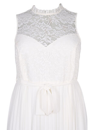 Ärmelloses Kleid mit Spitze und Falten, Bright White, Packshot image number 2