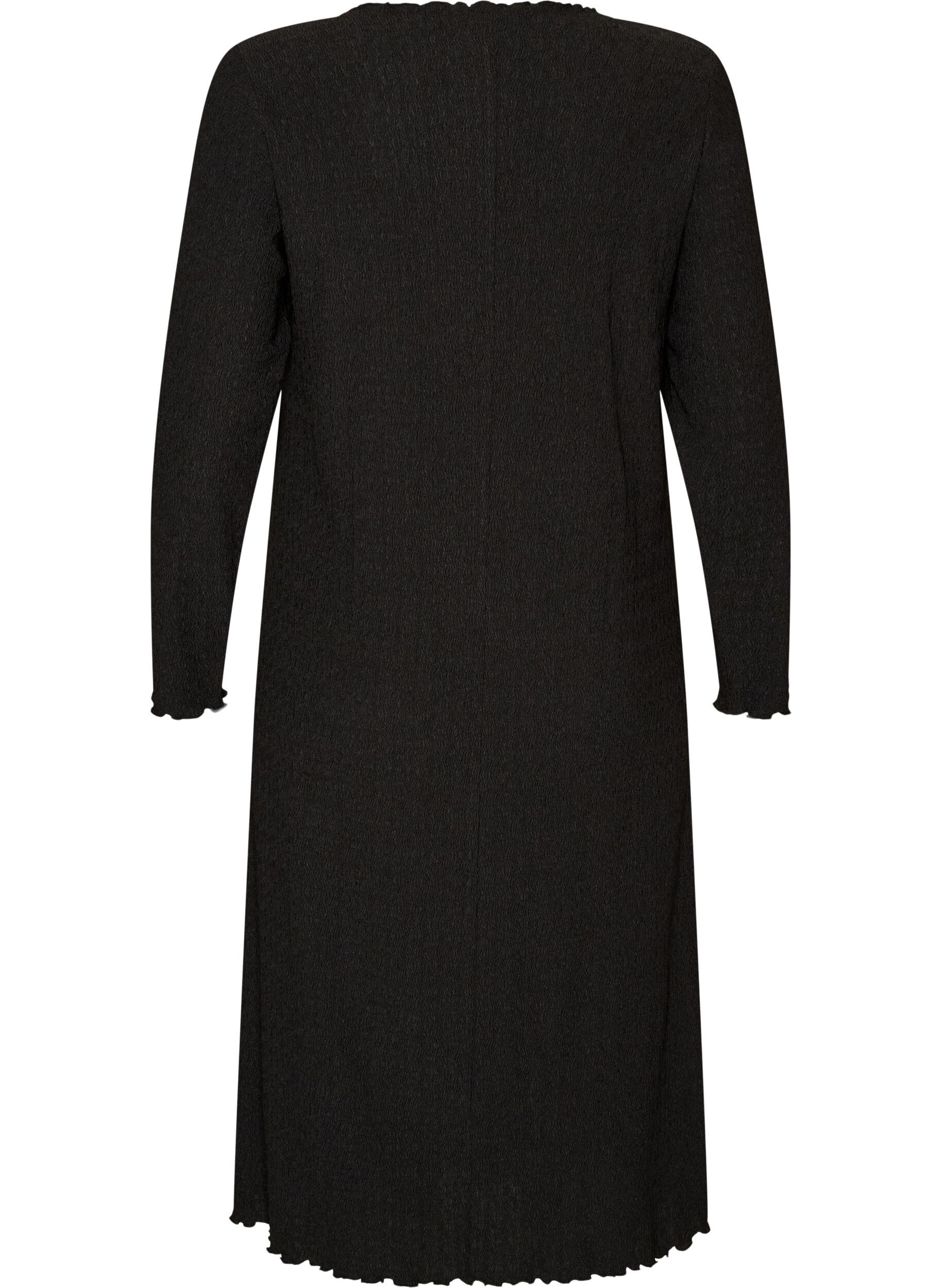 ZizziMidi-Kleid mit welliger Struktur und langen &Auml;rmeln, Schwarz, Packshot image number 1
