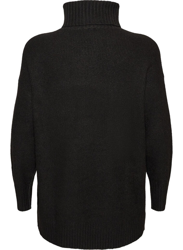 Locker gestrickter Pullover mit Rollkragen, Schwarz, Packshot image number 1