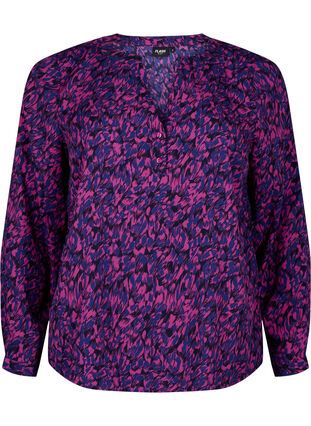 FLASH – Langärmlige Bluse mit Druck, Pink Blue AOP, Packshot image number 0