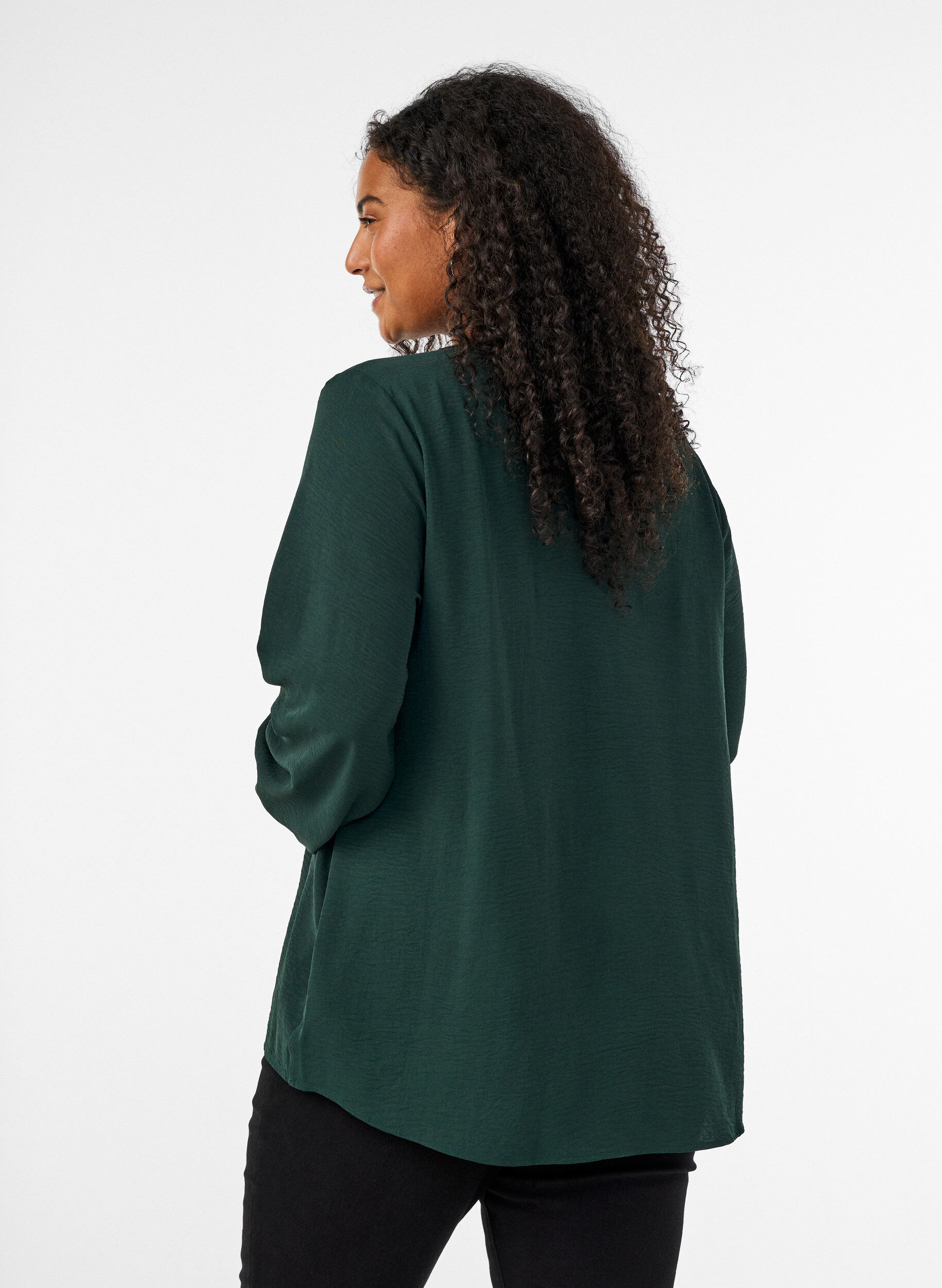 ZizziBluse mit Smockb&uuml;ndchen und V-Ausschnitt, Gr&uuml;n, Model image number 2