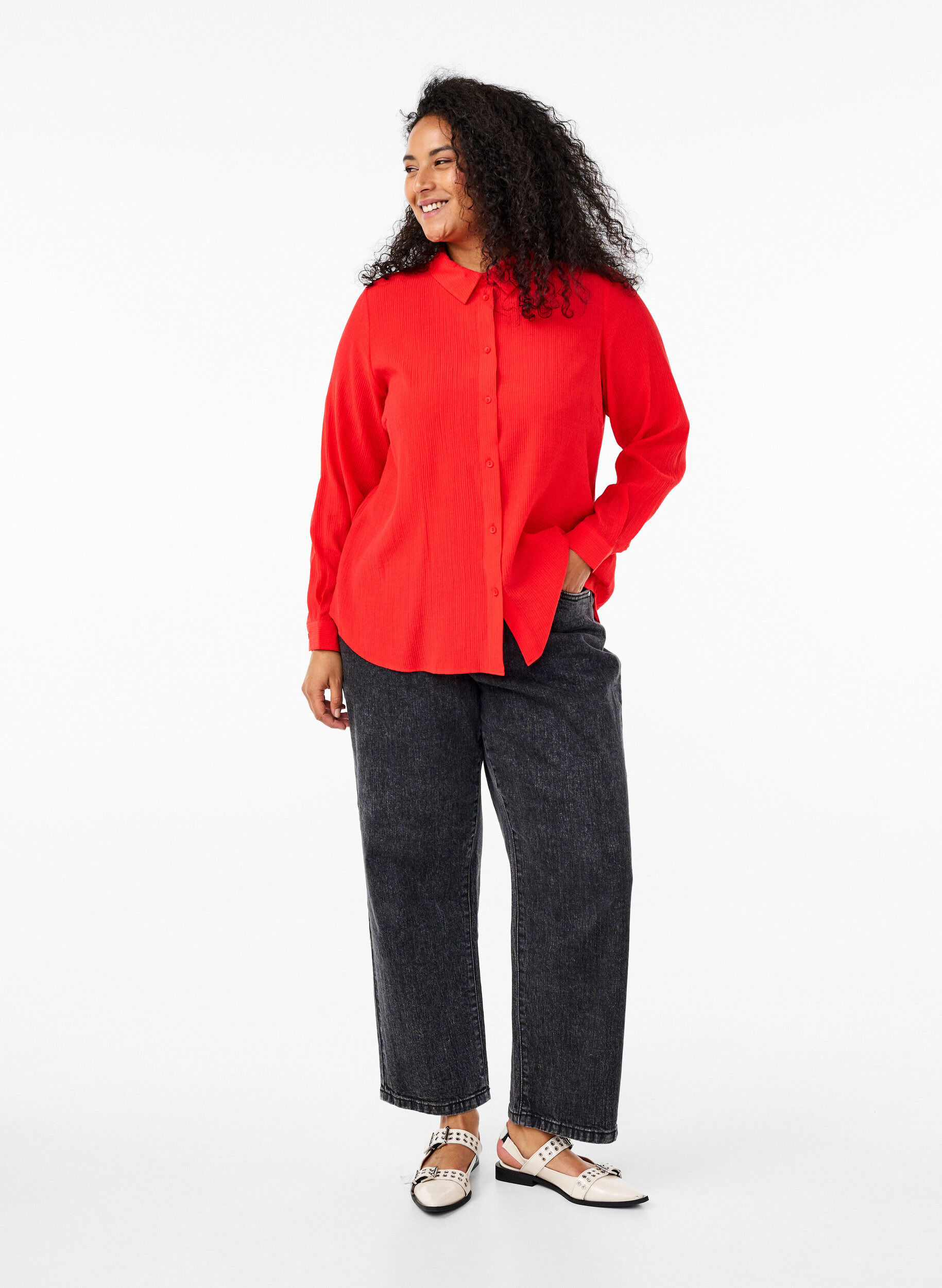 ZizziBluse mit gestreiftem Muster, Rot, Model image number 1