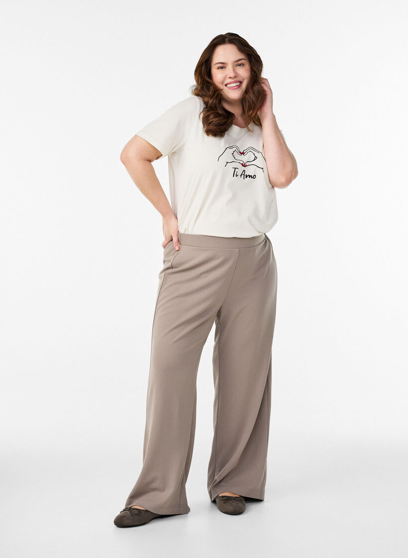 Hose mit weitem Bein, Beige, Model image number 0