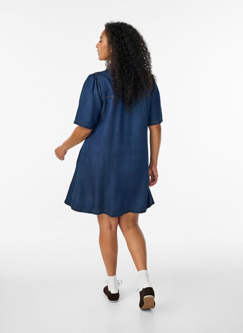 Jeanskleid aus Lyocell mit Kn&ouml;pfen und kurzen &Auml;rmeln, Blau, Model image number 2